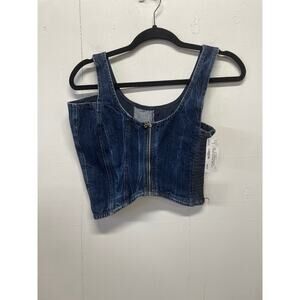 Women's Zip Up Denim Corset Organic Cotton Small Asymmetrical Design New W/ Tags